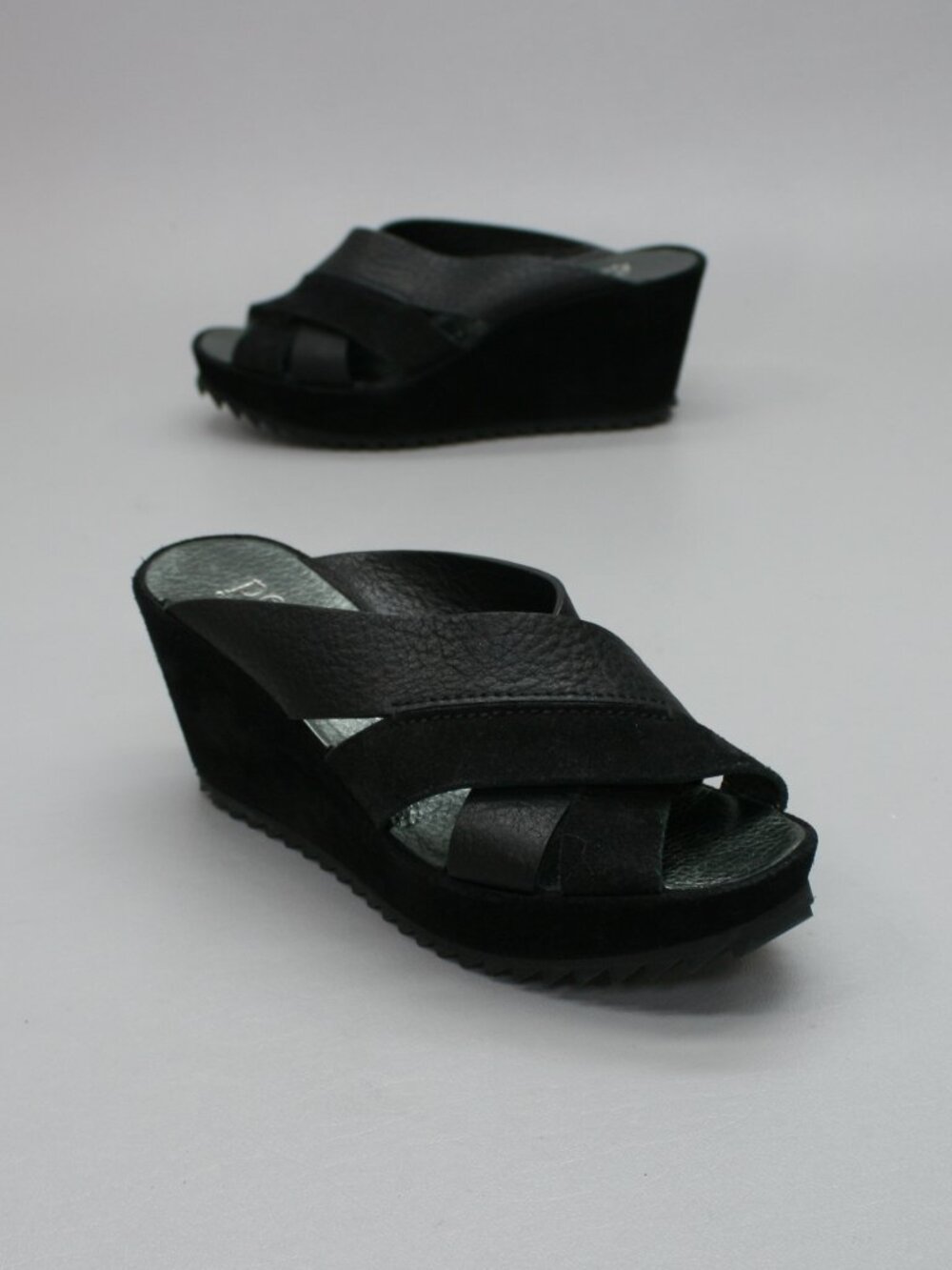 Pedro Garcia 36 Ladies (6 US) Black Nubuck & Leather Crisscross Platform Sandals